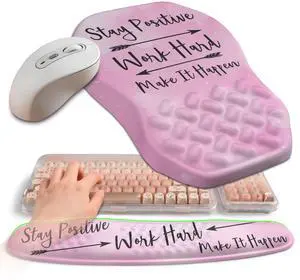 Gleamtide 2-in-1 Ergonomic Set, Wave Keyboard Wrist Rest and Massage Slope Mouse Pad Wrist Support, Rebound Memory Foam for Relieve Carpal Tunnel Syndrome and Wrist Pain (Stay Positive)