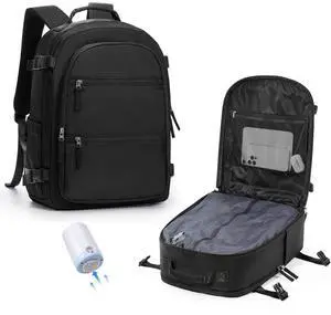 VENATIN Vacuum Backpack Travel with Air Pump for Men,Large Travel Backpack with Vacuum Seal System,Flight Approved 18x14x8 Personal Item Travel Bag,mochila compresion al vacio,Laptop Backpacks,Black