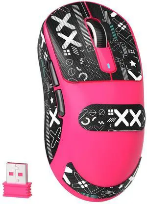 Attack Shark X3 Wireless Gaming Mouse, 49g Ultralight, PixArt PAW3395 26000 DPI, Bluetooth/2.4Ghz /Wired Tri-Mode, 200Hrs Rechargeable Battery, Kailh GM8.0 Switch for PC/MAC/Win - Rose Red&Tape
