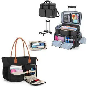 CURMIO Rolling Teacher Tote Bag with Padded Laptop Compartment for up to 15.6 Inches Laptop, Teacher Bag for Teaching, Office, Craft, Black