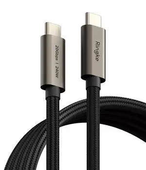 Ringke USB C to USB C Cable 3.2 Gen 2x2 20Gbps Data Transfer (6.6 FT), Type C 240W Fast Charging Charger Cord Compatible with iPhone 16 and 15 Series, Galaxy, Pixel, Laptops and Tablets - Black