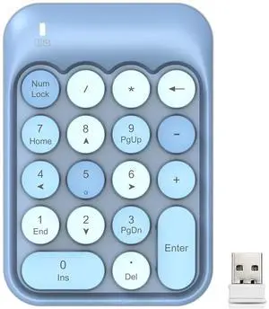 FELICON Wireless Numeric Keypad 18 Keys with 2.4G Mini Portable Silent Number Pad USB Receiver Financial Accounting Keyboard Extensions for Laptop Desktop PC ProBlue Mix