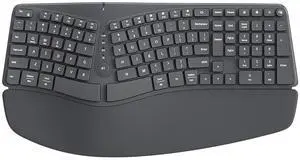 TISHLED Bow Split Ergonomic Keyboard Wireless with Cushioned Wrist & Palm Rest, Wireless 2.4G/Bluetooth/Wired USB-C, Comfortable Natural Typing, Compatible with Windows/Mac/PC/Laptop, Space Grey