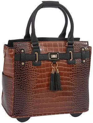 JKM & Company Rolling Laptop Bag for Women | Designer Wheeled Briefcase | Fits 13-17" Laptops | Office Travel Computer Case (Manhattan)