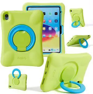 NLR Fun Kids Case for iPad, Shockproof Cover for 11-inch iPad A16 (2025) / 10.9-inch iPad 10th Gen (2022), Lightweight Full Body Protective Case with Foldable Handle/Stand (Green+Blue)