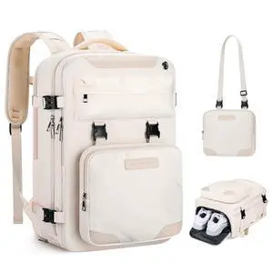 Maelstrom Travel Backpack for Women Men,35L Laptop Backpack Fits 17-Inch Laptop,Waterproof Carry On Backpack for Airplanes with Detachable Crossbody Bag&Shoe Compartment,Beige, Large
