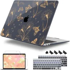 Lepeoac for MacBook Air 13 Inch Case 2020-2018 (A2337 M1 A2179 A1932), Shockproof Hard Shell Cover with Screen Protector, for Retina Display & Touch IDFull Protection for MacBook Air - Butterflies
