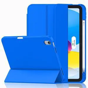 iMieet Case for iPad (A16)/iPad 10th Generation [11-Inch 2025/10.9 Inch 2022], Trifold Stand Smart Cover with Pencil Holder and Soft TPU Back, Supports Touch ID(Medium Blue)