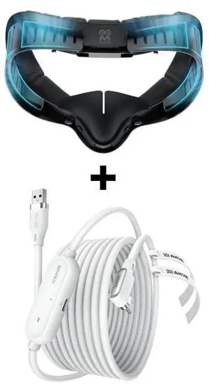 AMVR Ultra Breathable Facial Interface Face Pad Cover and 16FT(5M) Charging Link Cable Compatible with Meta/Oculus Quest 3S