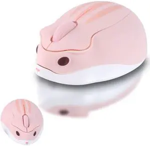 elec Space Cute Animal Hamster Shape Wireless Mouse - Silent, 3-Button Design for Laptop & PC; Includes Random Color Cable Clip - Perfect Computer MousePink
