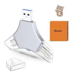 USB 3.0 Flash Drive 64gb for iPhone, 3in1 External Memory Picture Keeper Storage Stick for Photo/Video/Data Saver/Backup, V9.84High Speed Thumb Drives for iPhone/iPad/Android/PC - Moonlight Grey