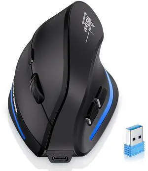 ECHTPower Ergonomic Wireless Mouse, Bluetooth Vertical Mouse with LED Light, Control Up to 3 Devices (BT5.0+BT5.0+2.4GHz), Adjustable DPI 2400/1600/1000, for PC, Laptop, Mac, Windows
