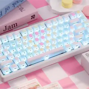 126 Keys Rainbow Jelly Keycaps Cherry Profile Silicone Keycaps for Long Nail Compatible with 61/64/87/104/108 Cherry Mx Switches Mechanical Keyboard