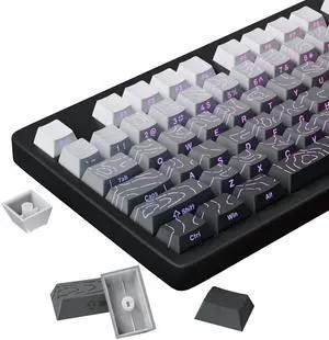 FunHub Shine Through PBT Keycaps - Black Double Shot Side Printed Backlit Keycaps Set 133 Keys 60% 65% 75% 100% Cherry Profile,Gradient Topographic Custom Key Caps for MX Switch Gaming Keyboards