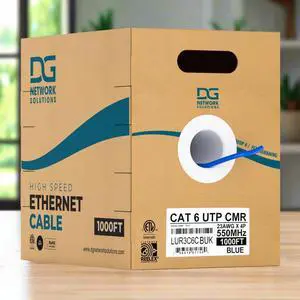 DG Cat6 Riser (CMR), 1000ft, Unshielded, 23AWG, Solid Bare Copper, Up to 10Gb Speeds, No Spline, Faster-Easier Terminations, 550MHz, ETL Listed, Indoor/Home/Commercial Use, Bulk Ethernet Cable, Blue