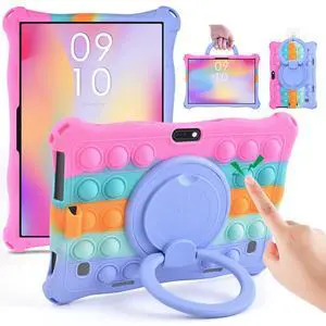 DETUOSI Silicone Case for 10 inch Tablets - Multi Angle Protective Case for Dragon Touch Notepad K10, Hoozo Touch 10, YELLYOUTH, Winsing, WECOOL, ZONKO - Dazzling Pink