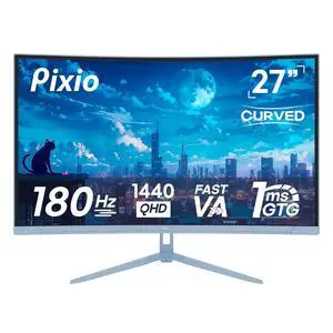 Pixio PXC278 Wave Blue 27 inch 180Hz Refresh Rate QHD 1440p Resolution 1650R Curved Fast VA Panel 1ms GTG Response Time Adaptive Sync HDR Curved Gaming Monitor