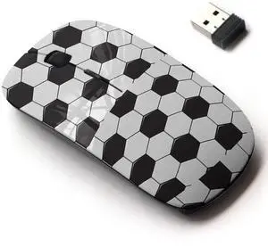 2.4G Wireless Mouse with Cute Pattern Design for All Laptops and Desktops with Nano Receiver - Black White Soccer Ball