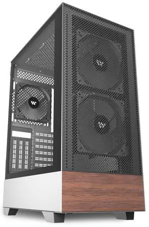 KEDIERS PC CASE ATX 3 Case Fans Pre-Installed, Mid Tower Computer Case with Tempered Glass, Printed Walnut Wood Panels,Support 360mm Radiator,Black Gaming Desktop Case (H3)
