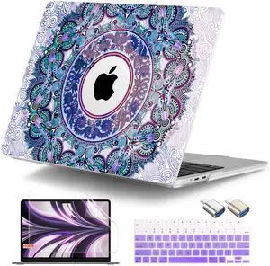 DONGKE for MacBook Air 13.6 Inch Case 2025 2024-2022 A3240 A3113 A2681 M4 M3 M2 Chip Touch ID, Plastic Hard Shell & Keyboard Cover & Type C Adapter for MacBook Air 13 inch M4, Paisley