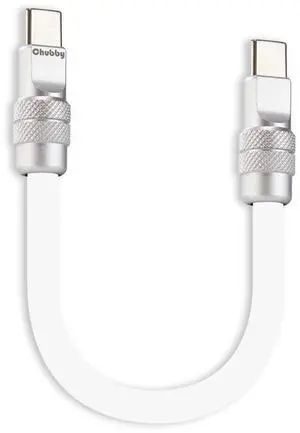 chubbycable Cute Chubby 240W Short USB-C Cable Power Bank Fast Charging Cable Silicone Charger Cord Compatible with iPhone 17-15 Series iPad, White, Type-C to Type-C, 20 inch
