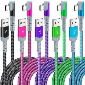 5-Pack USB C Cable 10FT 3.1A Right Angle Type C Fast Charging Cable Long Durable Nylon Braided USB C Charging Cable Compatible with Samsung S22,iPad Pro 12.9 Air Mini MacBook Air,Pixel 7