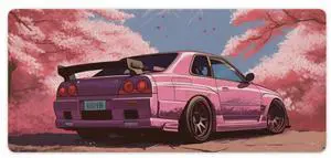 FeoYoed Large Mouse Pad Desk Mat Computer Accessories Gaming Office Organizers Supplies Decor Essentials Keyboard Pads for Desk Rubber Japan JDM Car R34 Pink Cherry Tree Mount Fuji 40x90cm