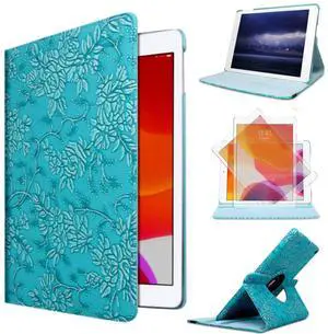 Case for ipad pro 12.9 inch 2nd & 1st Generation Old Model 2017/2015 MP6G2LL/A MQDA2LL/A MPLL2LL/A ML0F2LL/A ML3K2LL/A ML0N2LL/A ML0R2LL/A with Rotating Stand Auto Sleep/Wake (Blue Embossed Flowers)