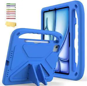 UUcovers Kids Case for Apple iPad Air 11 inch M3 2025/M2 2024 with Pencil Holder/Handle, Slim Stand Soft EVA Shockproof Tablet Lightweight Silicone Bumper Protective Cover for iPad Air 11", Blue