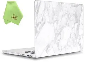 UESWILL Marble Pattern Smooth Hard Case Cover Compatible with MacBook Pro 15 inch with Retina Display (NO Touch Bar, NO CD-ROM) Model A1398 + Microfibre Cleaning Cloth, (White)