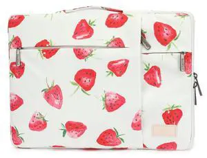 SANFAN 360° Protective 3 Pockets Laptop Sleeve Case Bag with Handle for MacBook Air 15 inch,MacBook Pro 16 inch and 15.6 inch Screen Laptop (Strawberry)
