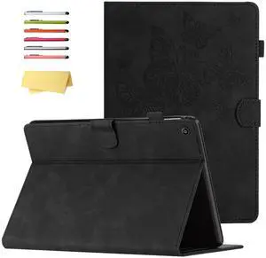 UUcovers for Kindle Fire HD 8 Case 8th/7th/6th Generation (2016/2017/2018) with Stand/Pencil Holder/Pocket [Auto Wake/Sleep] Magnetic Smart Embossed PU Leather TPU Shockproof Cover, Black Butterfly