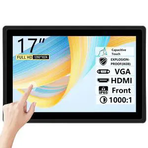 17-Inch Touchscreen Monitor Embedded Industrial Display 1280x1024P with HDMI/VGA/DVI Interface, Multi-Point Capacitive Touch Screen/VESA, Suitable for Offices,POS,Restaurants,Bars, Gyms, Warehouses