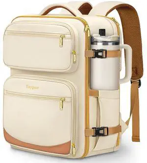 Taygeer Spirit Airlines Personal Item Bag 18x14x8, Underseat Personal Item Backpack with Makeup Compartment & Water Bottle Pocket, 18x14x8 Inches Carry on Backpack for Women Fit Spirit Frontier,Beige