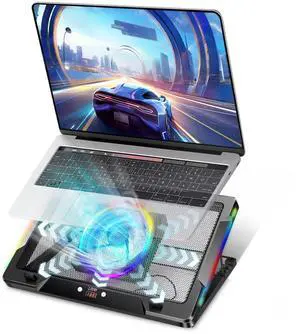 G-STORY Gaming Laptop Cooling Pad with Movable Fan and Automatic Speed Adjustable by Temperature,Music Sync RGB Light,Low Noise Laptop Cooler 3 Speed 1500/1750/2000RPM(140MM) Stand 1218" Notebook
