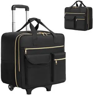 seyfocnia Rolling Laptop Bag,Rolling Briefcase for Women Detachable Trolley Computer Bag with Wheels Roller Bag for Work Travel College Business Wheeled Laptop Briefcase for Women Men Black