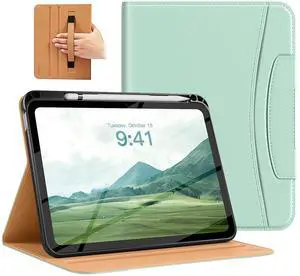 MoKo for iPad (A16) 11th Generation Case 11 inch 2025, iPad 10th Generation Case 10.9" 2022 with Pencil Holder & Pocket, Premium Leather Folio Stand Cover, Multiple Viewing Angles, Agave Green