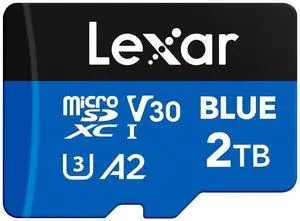 Lexar 2TB Blue Micro SD Card Up to 160MB/s, microSDXC UHS-I Memory Card with SD Adapter, C10, U3, A2, V30, Full HD, 4K UHD, High Speed TF Card
