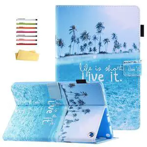 UUcovers Case for Amazon Kindle Fire HD 10/10 Plus Tablet (only Fits 11th Generation, 2021 Release) 10.1" with Pencil Holder/Stand/Pockets/PU Leather Shockproof Cover [Auto Sleep/Wake],Beach Live it