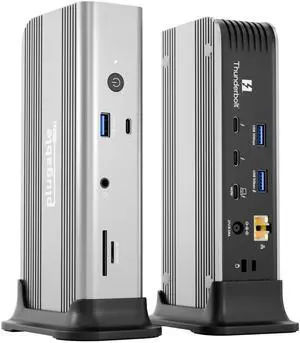 Plugable Thunderbolt 5 Dock: 140W Power Delivery, Up to Dual 6K@60Hz for Mac, Up to Dual 8K for Windows, Supports 80/120Gbps, 3X Thunderbolt 5 Ports, 2.5GbE, Driverless Connectivity (TBT-UDT3)