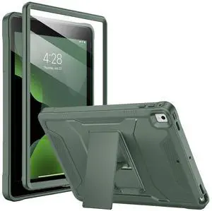 Soke Case for iPad 6th/5th Generation 9.7 Inch 2018/2017,with Built-in Screen Protector and Kickstand, Rugged Full-Body Heavy Duty Protective Cover for Apple iPad Air 2 /Pro 9.7 - Calke Green