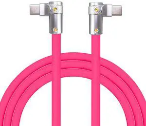 chubbycable FlexElbow 90 Degree 240W Fast Charging Cable Right Angle USB C Cable Silicone Charging Cord Compatible with iPhone 17-15 Series iPad, Rose Red, Double Elbow Type C to Type C, 1.64FT
