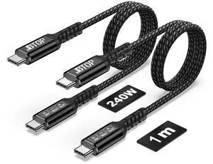 JBTOP USB Data Cable(3.3FT, 2packs) 80Gbps Data Transfer, Bandwidth for 16K/Dual 8K, 240W, Braided USB C Video Cable Compatible Thunderbolt 4/5, SSD, MacBook M4 Pro,Dock,eGPU/USB 4 Monitor