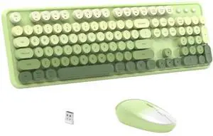 JAMfit Wireless Keyboard Mouse Combos, 2.4G Colorful Retro Typewriter Full-Size Keyboard - Gradient Computer Keyboard for Windows, Mac, PC, Desktops, Laptop (Gradient- Avocado Green)