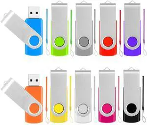 8GB Flash Drive Thumb Drives 10 Pack, USB 2.0 Flash Drive Memory Stick Backup Drive, Portable Pendrive Photo Stick Jump Drives with Lanyards, Office USB Storage Flash Drive Swivel Zip Drive, 10 Colors