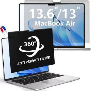 LUSA DESIGN 360° Magnetic Privacy Screen for MacBook Air 13.6 Inch (2022-2025, M2/M3/M4), Removable Screen Protector with Webcam Cover to Anti Glare Blue Light 13.6 Inch Privacy Screen Shield