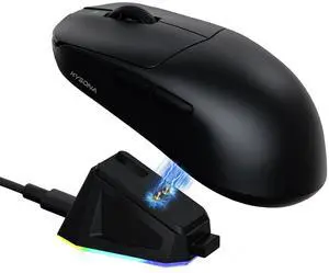 KYSONA Wireless Gaming Mouse with Charging DockLightweight 42g, 24000 DPI, Wired/Bluetooth/2.4G Optical Mice, Long Battery Life, Compatible with PC/Mac - Black