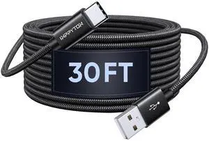 INPPYTON USB C Cable 30Ft, Extra Long USB C Cable Premium Nylon Braided 30 Foot USB A 2.0 to Type C Charging Cord [NO Data] for USB-C Phone, Tablet, Galaxy, Camera, and Other USB-C Device