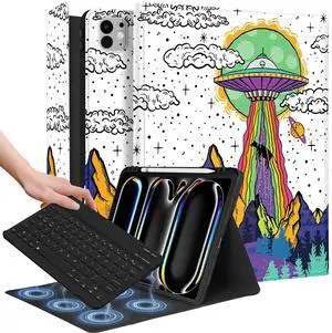 Wazzasoft for iPad Pro 13 inch Case with Keyboard M4 - Pencil Holder Folio Women Girls Cute Kawaii Strawberry Unique Design for Apple Tablet Cover Pro 13 2024, Space