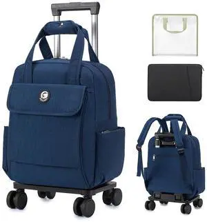 BAGZY 25L Rolling Backpack Waterproof Rolling Teacher Bag with Laptop Compartment Travel Backpack with Wheels Laptop Bag with Wheels Rollings Briefcase for Women Men Navy Blue